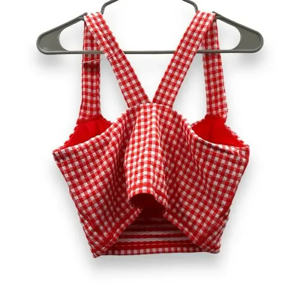 Offline by aerie Red & White Gingham Square Neck Crop Top Shelf‎ Bra Sz XL NEW - Picture 4 of 8